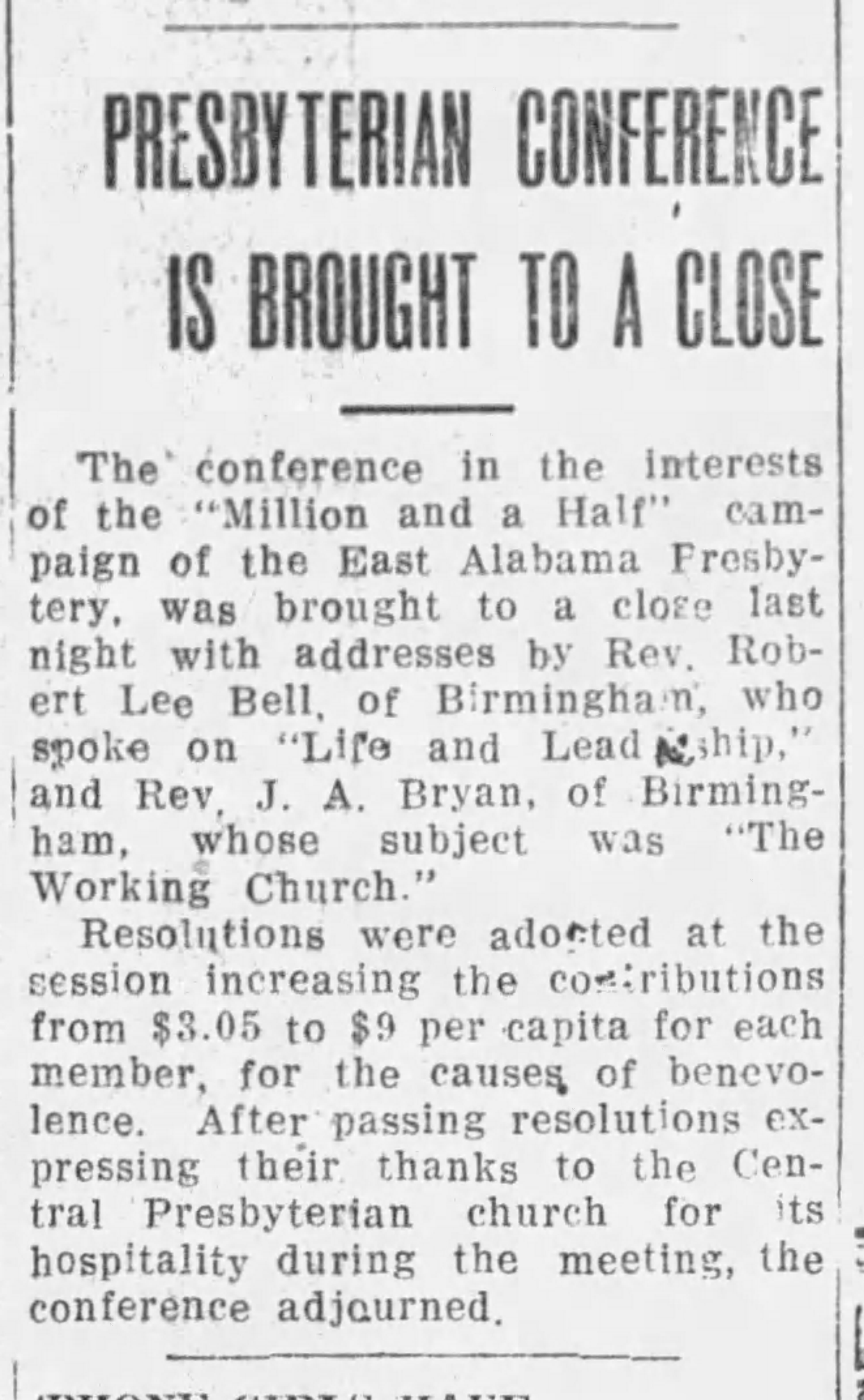 Presbyterian Conference Is Brought To A Close